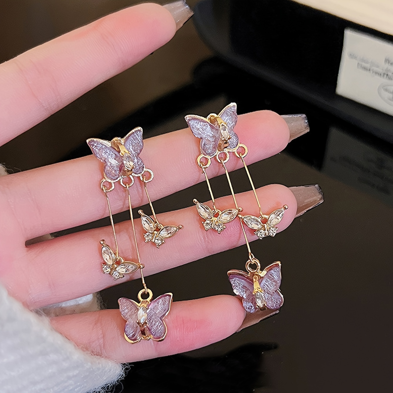 Light Purple Butterfly Tassel Earrings for Party & Daily Wear
